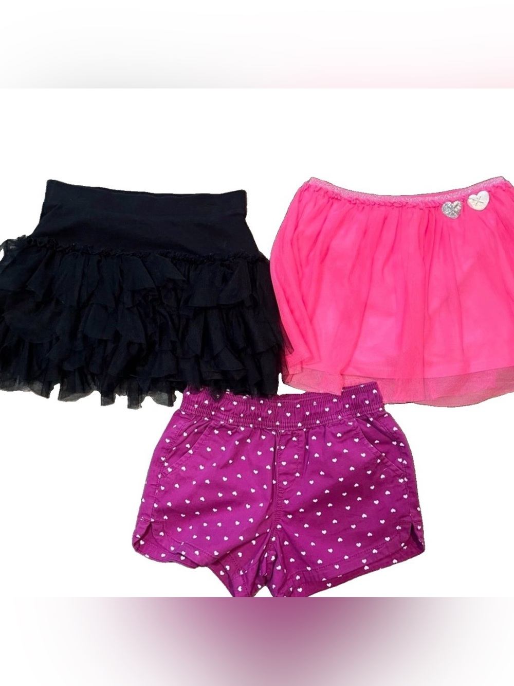 3 PCS BUNDLE Black and Pink Tulle Shirts and Purple Heart Shorts
